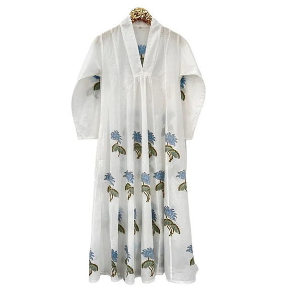 Cotton Hand Block Print Floral Maxi Dress - Picture 1 of 6